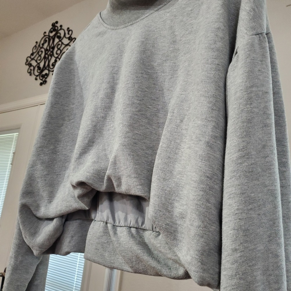 Pilcro Anthropologie Mock Neck Cropped Sweatshirt Heather Gray L OB1866615 - Picture 7 of 14